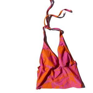 y2k halter bikini top orange and pink size 10 speedo stretchy material